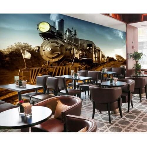 Retro nostalgia old European and American train background wall decoration wallpaper murals