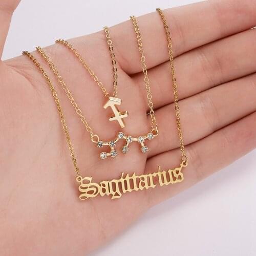 Rinhoo 3 PCS/Set 12 Horoscope Zodiac Sign Gold Pendant Necklace For Women 12 Constellation Chain Choker Birthday Jewelry Gift