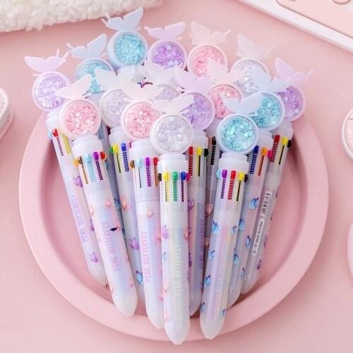 1/pcs Ballpoint Pen Multi-Color Writing Pen School Office Kawaii Butterfly Sequins 10 Colors Ballpoint Pen Supply Color Random
