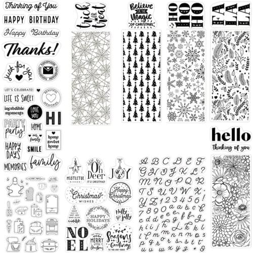 Slimline Christmas Foliage Trees Clear Stamps Cute Cursive Recipe Card Maker Stamps for DIY Scrapbooking Craft Cards Making 2021