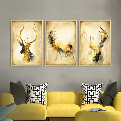 Modern Deer Elk Yellow Canvas Painting Nordic Animal Posters and Prints Wall Art Picture For Living Room Home Decor New Year