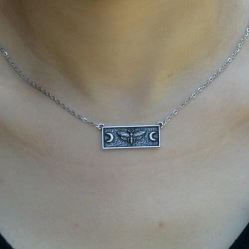 Mysterious Skull Moth Pendant Death Head Butterfly Necklace Crescent Moon Ethnic Amulet Jewelry For Women