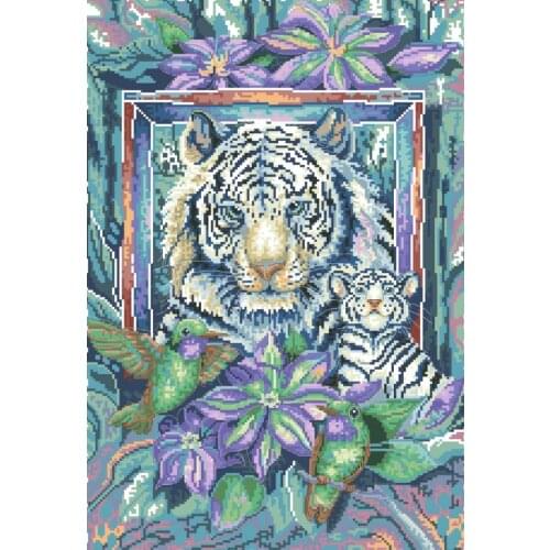 Tiger mom and child cross stitch package animal 18ct 14ct 11ct cloth cotton thread embroidery DIY handmade needlework