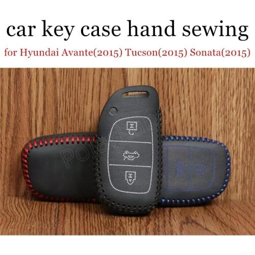 Only Red fit for Hyundai Avante(2015) Tucson(2015) Sonata(2015) Genuine quality leather car key case cover Hand sewing DIY