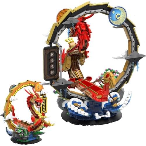 Chinese Traditional Festival Myth Dragon Boat Educational Assembly Creative Ship Model Building Blocks Moc Kids Holiday Gifts