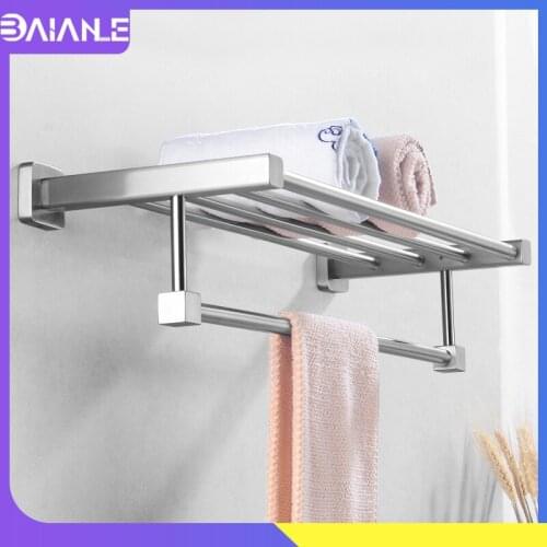 Bathroom Towel Rack Hanging Holder Stainless Steel Towel Holder Wall Mounted Towel Bar Bathroom Shelf Towel Robe Storage Rack