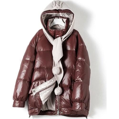 New Fashion White Duck Down Coat Women Vintage Thicken Warm Oversize Knitted Hooded Puffer Jacket Casual Short Parka