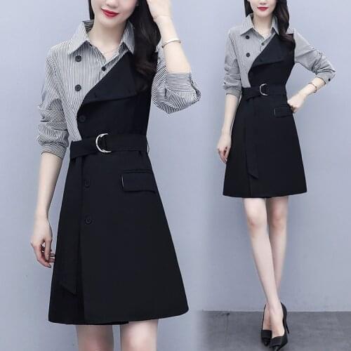 Womens stripe Patchwork Business dress plus size L-5XL fat XXL XXXL 3XL XXXXL 4XL 100KG woman office laides work wear 2021 dress