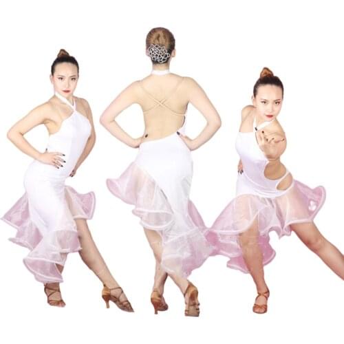 New Summer Latin Dance Dress Female Elegant White Tango Salsa Samba Dance Dress Women Sexy Off Shoulder Fishbone Coiling Skirt