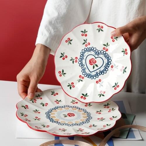 1pc Flower-shaped Ceramic Serving Plate Cherry Blossom Dinner Dishes Microwave Safe Dinnerware Dessert Plate 8/10 inch