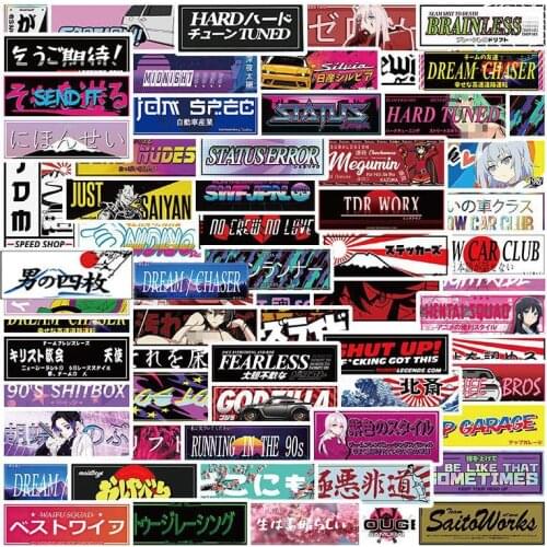 10/66Pcs/set Cartoon Anime JDM Graffiti Stickers For Motorcycle Skate Bike Laptop Suitcase Mobile Guitar Refrigerator Phone Toy