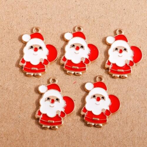10pcs 17*23mm Christmas Old Man Charms Enamel Santa Claus Charms Pendants for Jewelry Making DIY Necklaces Earrings Accessories