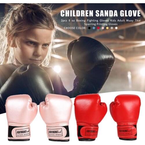 Durable 2pcs Children Holdering Gloves Boxing Training Fighting Gloves Leather Kid Sparring Kickboxing Gloves For 3-12Y Children