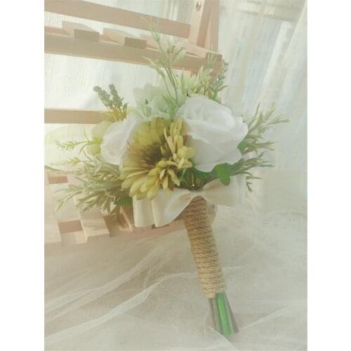 SESTHFAR Green White Rose Bridal Bouquet De fleur Mariee Wedding Accessories Artificial Bridemaid flowers Hand Bouquet