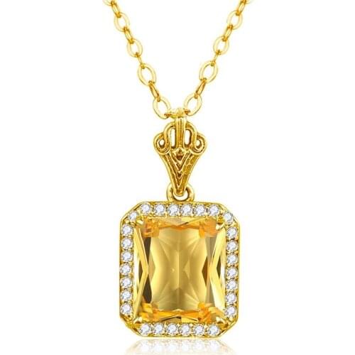 18K Gold Color Sterling Silver 925 Pendant Necklace For Women Fine Jewelry Yellow Citrine Wedding Engagement Party Birthday gift