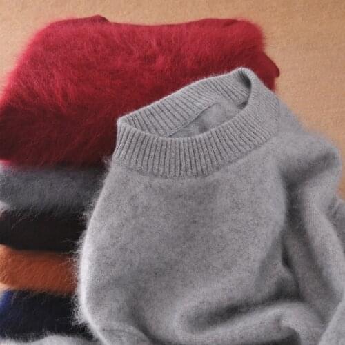 Man 100% Long hair Mink cashmere Knitted Pullovers 2020 New Oneck Fashion Winter Autumn Sweater Male Standard Clothes