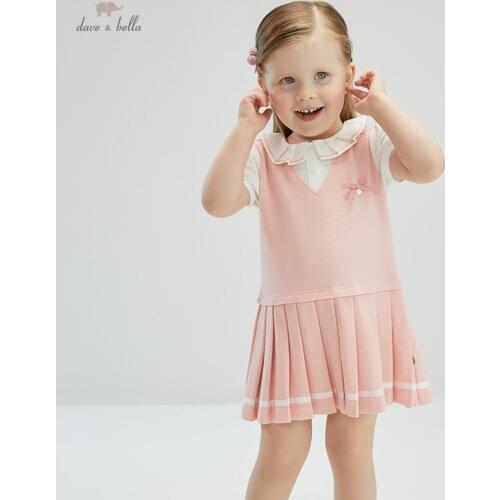 DBJ17562 dave bella summer baby girls cute bow patchwork draped dress children fashion party dress kids infant lolita clothes