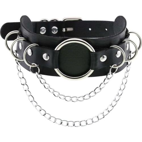 Decopunk Women Harajuku Punk Rock Gothic O-Round Necklace Sexy PU Leather Circle 2 Layers Chains Collar Choker Necklaces Jewelry