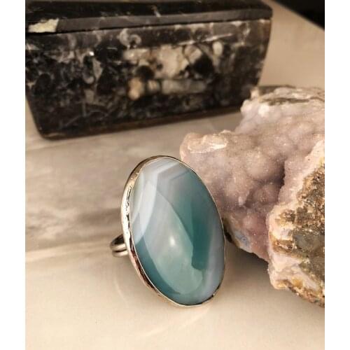 Dr Stone Natural Stone Women 'S Agate Stone adjustable Ring AHL31 439391323