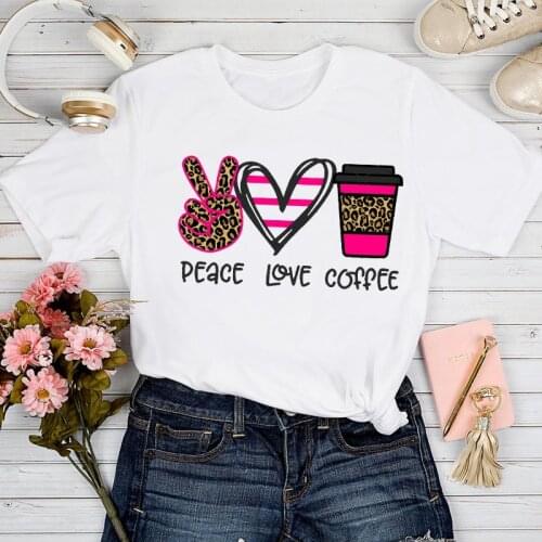 T-shirts Women Leopard Love Coffee Clothing Cute Fashion Spring Summer Tshirt Top Lady Stylish Sexy Print Clothes Tee T-Shirt