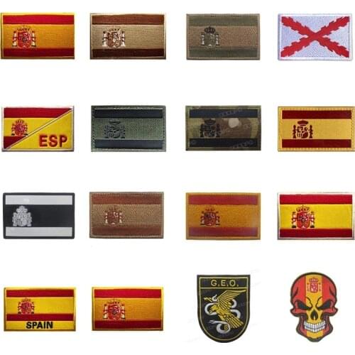 Spain Fag IR Patches POLICE Tactical Royal Tercios Flag of Cross Burgundy Spanish GEO Skull Embroidered Badge Appliques Patch
