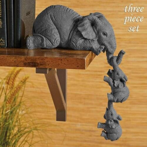 Kawaii Resin Three-piece Elephant Statue Collection Handicraft Statues Desktop Home Interior Decor Room Statuette Статуэткa