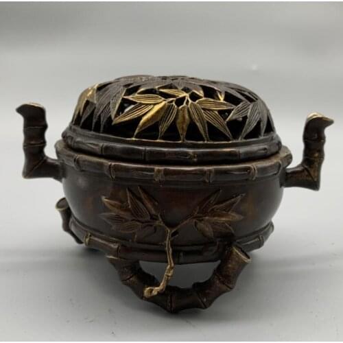 China brass archaize bamboo Incense burner crafts statue