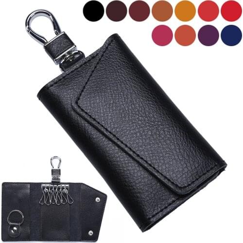 Genuine Cow Leather Men Women Key Wallets Fashion Quality Buckle Multifunction Key Bag Housekeeper Holders Keys Organizer Case