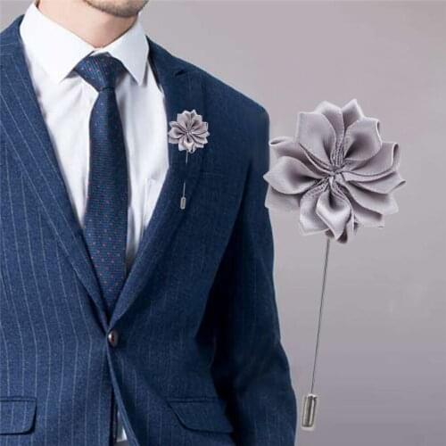 Hot Selling Groom Corsage Rhinestone Ribbon Silver Floret Handmade Mens Suit Lapel Pin Party Wedding Props XH068A