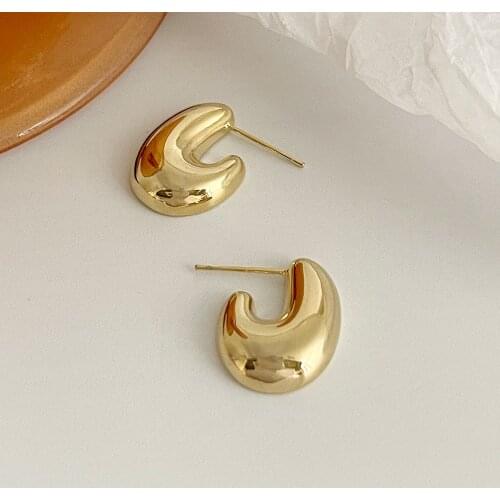 Monlansher Irregular Chunky Geometric Stud Earrings Gloss Metal Stud Earrings for Women Daily Vintage Statement Earrings Jewelry