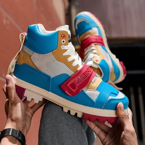 2020 Mens Sneakers Fashion Blue Red Autumn Winter High Shoes Casual for Men Comfortable Leather High top Platform Sneakers Men