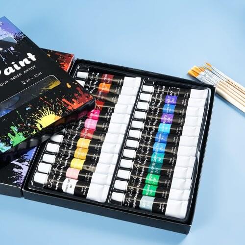 ZK30 24 Colors Acrylic Paint Set 12ml for Fabrics Painting Clothing Pigments Art Supplies Professional Artist Painting
