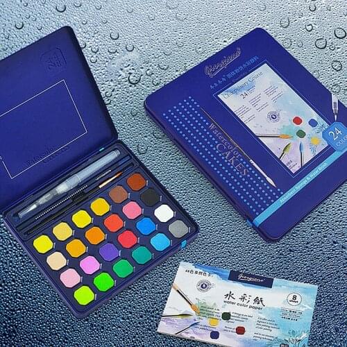 36/48 Color Solid Watercolor Paint Set Portable Metal Box Watercolor Pigment for Beginner Drawing Watercolor Paper Supplies