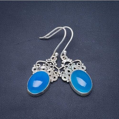 Natural Chalcedony Handmade Unique 925 Sterling Silver Earrings 1.75" B2497