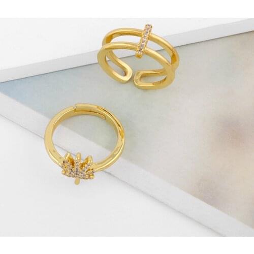 New Year Gift Knuckle Rings For Women Girl CZ Jewelry Gift Maple Leaf Opening Adjustable Ring Gold Color Fashionable Rhinestone