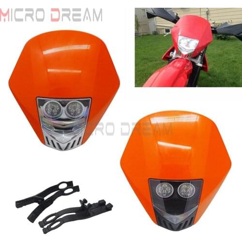 Orange Universal Motorcycle Dirt Bike HMX LED Moto Headlight Headlamp For SX F EXC XCF SMR MX Enduro Supermoto Head Lamp