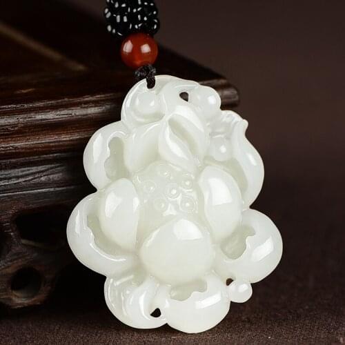 Genunine white jade pendant hollow carving lotus jade pendants natural jade stone jadeite jade necklace jade jewelry
