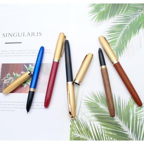 Jinhao 85 Metal/Wood Fountain Pen Golden Cap Extra Fine Nib 0.38mm Ink Pen