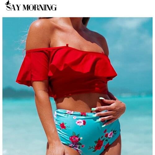 SAY MORNING Two-Piece Swimsuit Print Ruffled Sexy Womens Swimwear Split Bikini Set New 2021 Beach Wear Swimming Suit Bathing