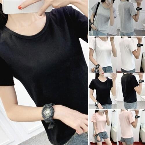 S-2Xl Plain T Shirt Women Cotton Elastic Basic Shirts Female Casual Tops Tee Short Sleeve T-Shirt Women camisetas basicas mujer