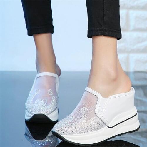 Outdoor Slippers Women Breathable Mesh Wedges High Heel Gladiator Sandals Female Summer Round Toe Fashion Sneakers Chic Shoes