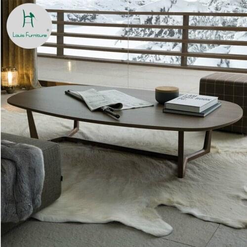 Louis Fashion Tea Table Oval Very Simple Ash Solid Wood Thin Edge