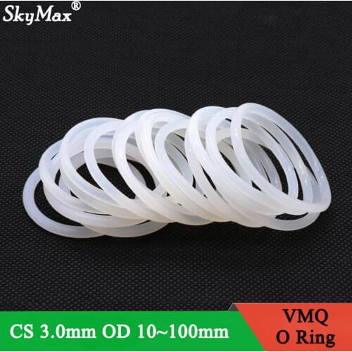 10pcs VMQ O Ring Seal Gasket Thickness CS 3mm OD 10 ~ 75mm Silicone Rubber Insulated Waterproof Washer Round Shape White Nontoxi