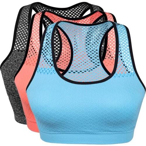 Womens Quick-drying Mesh Sports Bra Yoga Push-up Sports Bra Top Shockproof Fitness Gym Bra Detachable Padded Yoga Bra