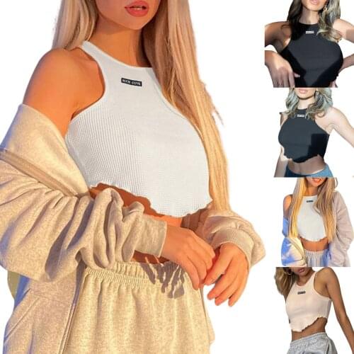 Female Camisole 2021 NEW Girls Letter Patterns Round Collar Short Vest Sleeveless Crop Tops for Summer Beach Holiday Shirt Tops
