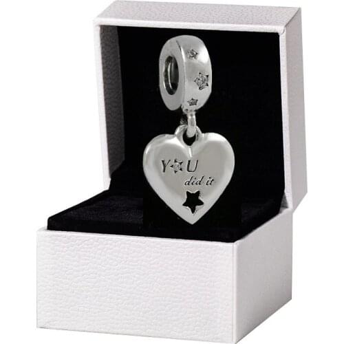 2021 New Spring Charm 925 Sterling Silver Congratulations Heart Dangle Charms Fit Beads Bracelets Pendant DIY For Women Jewelry