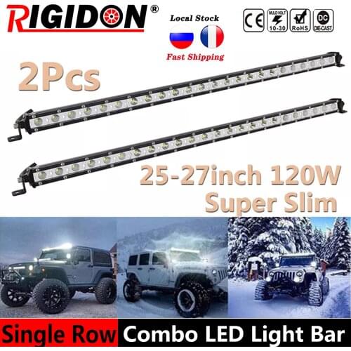 RIGIDON 2PCS Super Slim Single Row 26inch 120W Led Light Bar Spot Flood Combo Beam for Offroad Jeep Truck Boat SUV UTE ATV 4WD