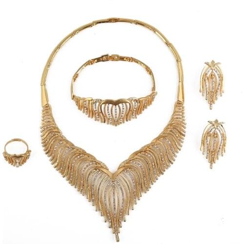 Gold Color Jewelry Sets for Women African Bridal Wedding Gifts Party Necklace Bracelet Earrings Ring Set Saudi Arabia Jewellery