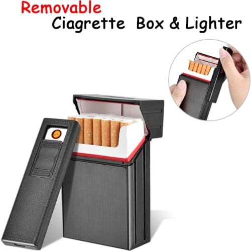 1pcs Gags Jokes Windproof Ciagrette Holder Box with Removable USB Electronic Lighter Flameless Tobacco Cigarette Case Lighter