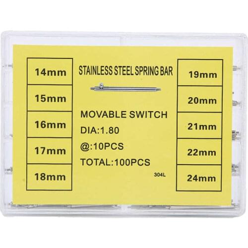 100pcs/box 1.8mm Watch Strap Band Spring Bar Link Pins Stainless Steel Watch Part Repair Tool Accessory for Watchmaker 14-24mm